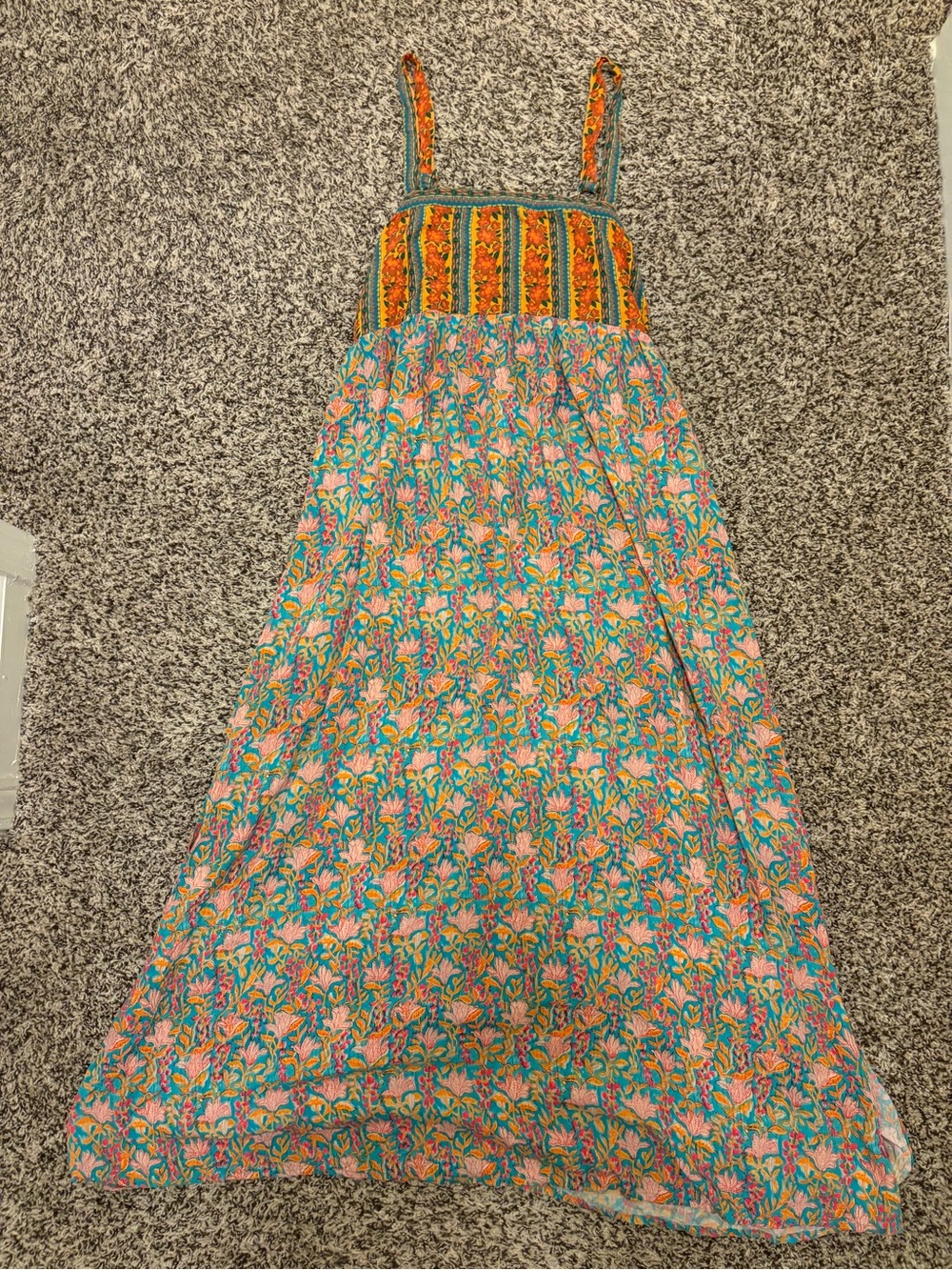 NATURAL LIFE Patti Side Slit Maxi Dress with Teal & Orange Accents - Picture 1 of 7